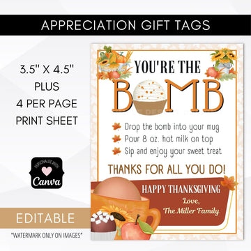 Chocolate bomb tag Thanksgiving